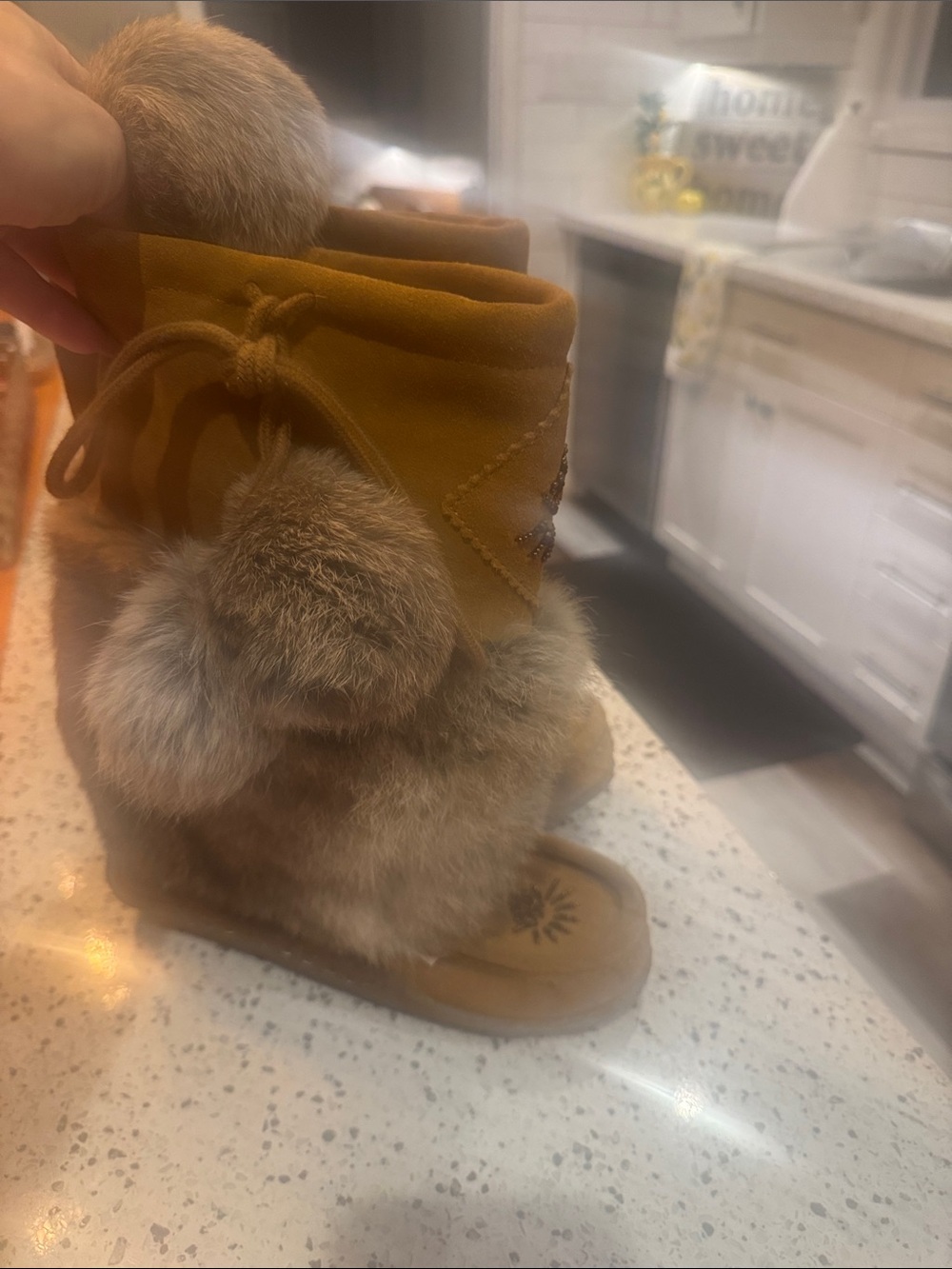 Cozy Women's Faux Fur Pom Slipper Boot - Tan